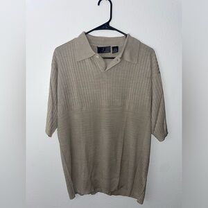 J. Ferrar 100% Silk Short Sleeve Tan Mens Size Large Sweater Knit W/ Button